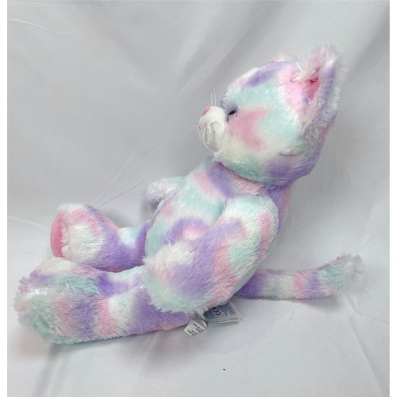 Build a Bear BAB Cat Kitten White Pink Purple Swirl Tie Dye Plush Stuffed Animal - Picture 2 of 7